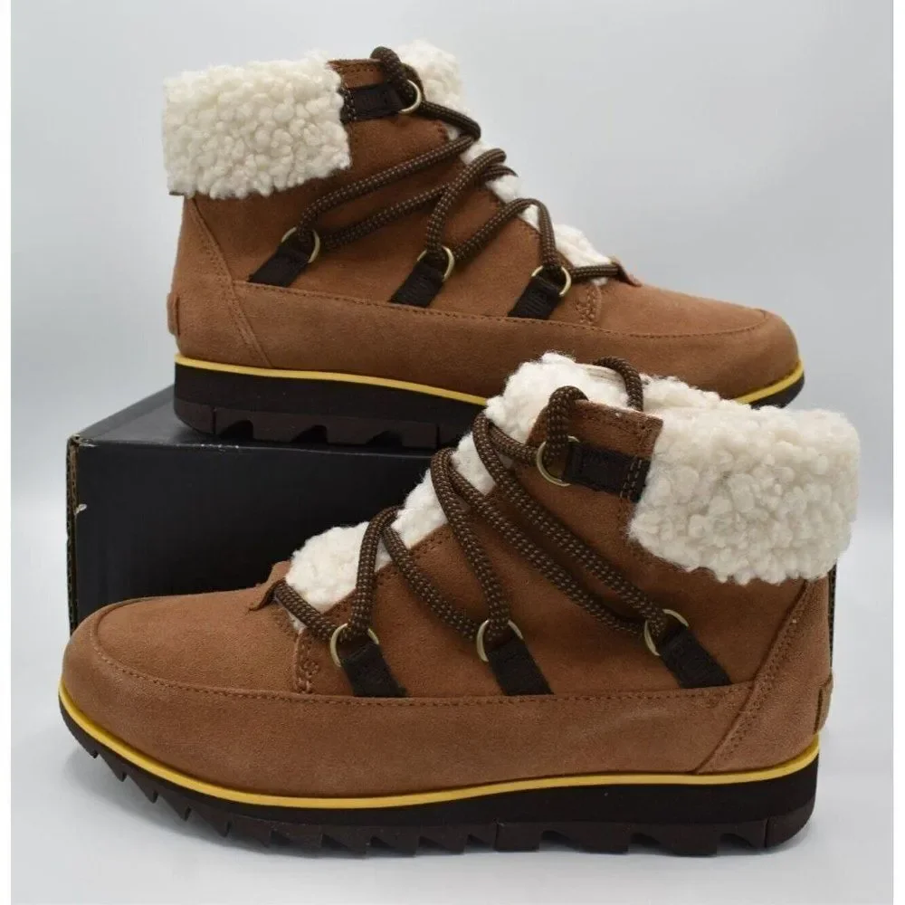 Sorel Womens Size 7 Harlow Lace Cozy Velvet Tan Blackened Brown Waterproof Boots